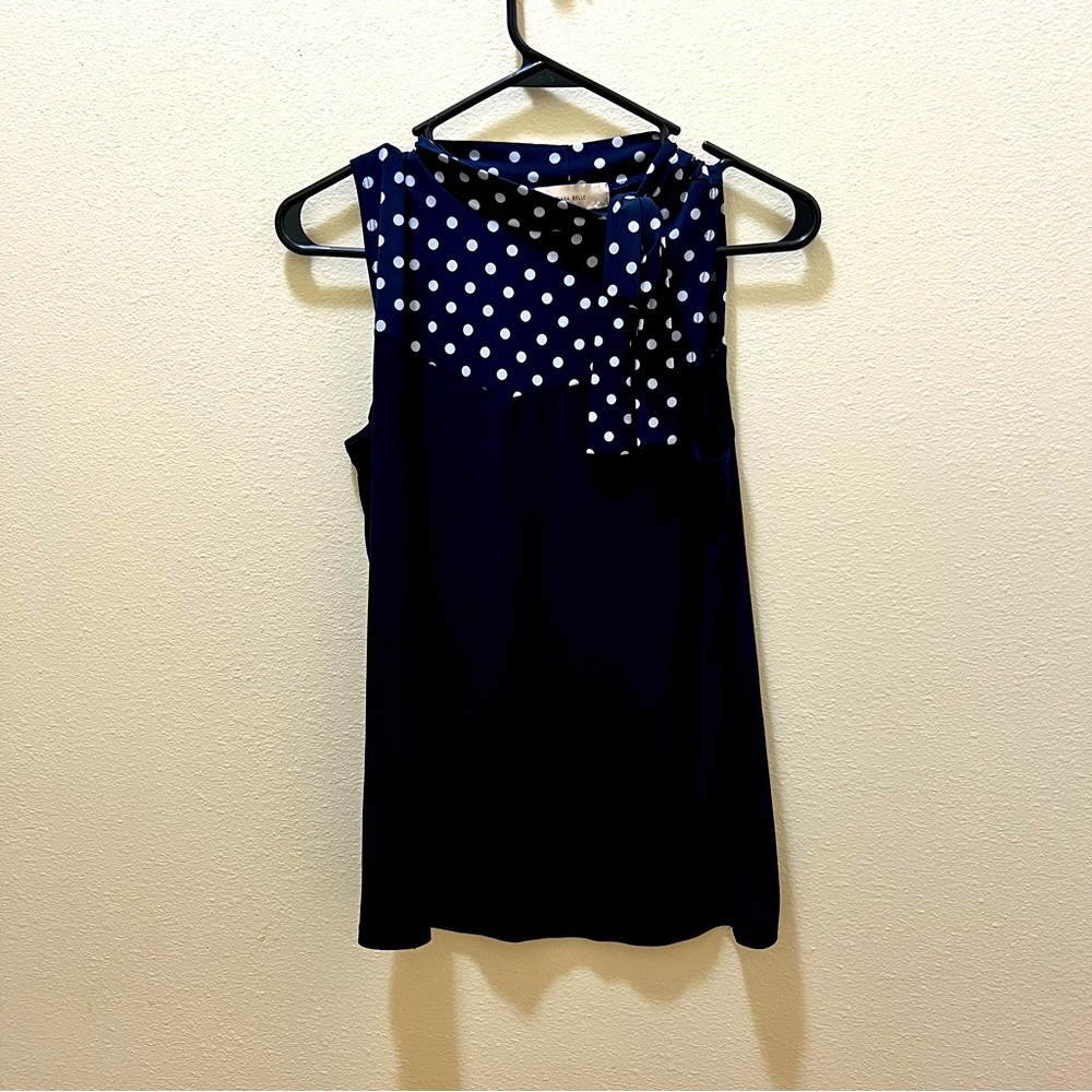 Navy Blue Polka Dots Sleeveless Blouse